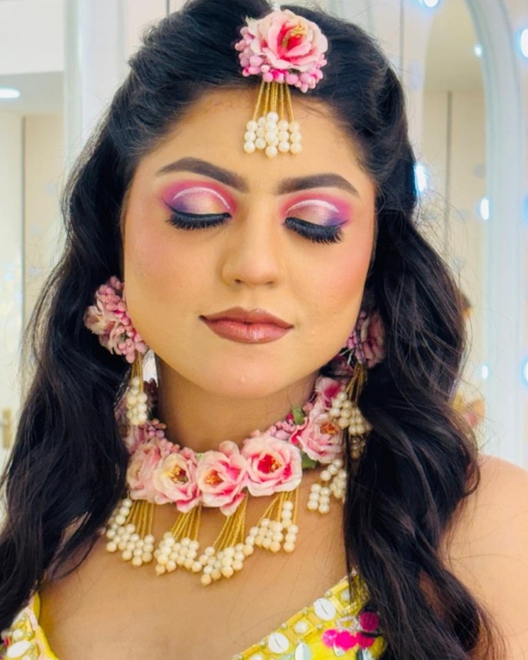 Haldi Eye Makeup & Fresh Yellow Floral Detail